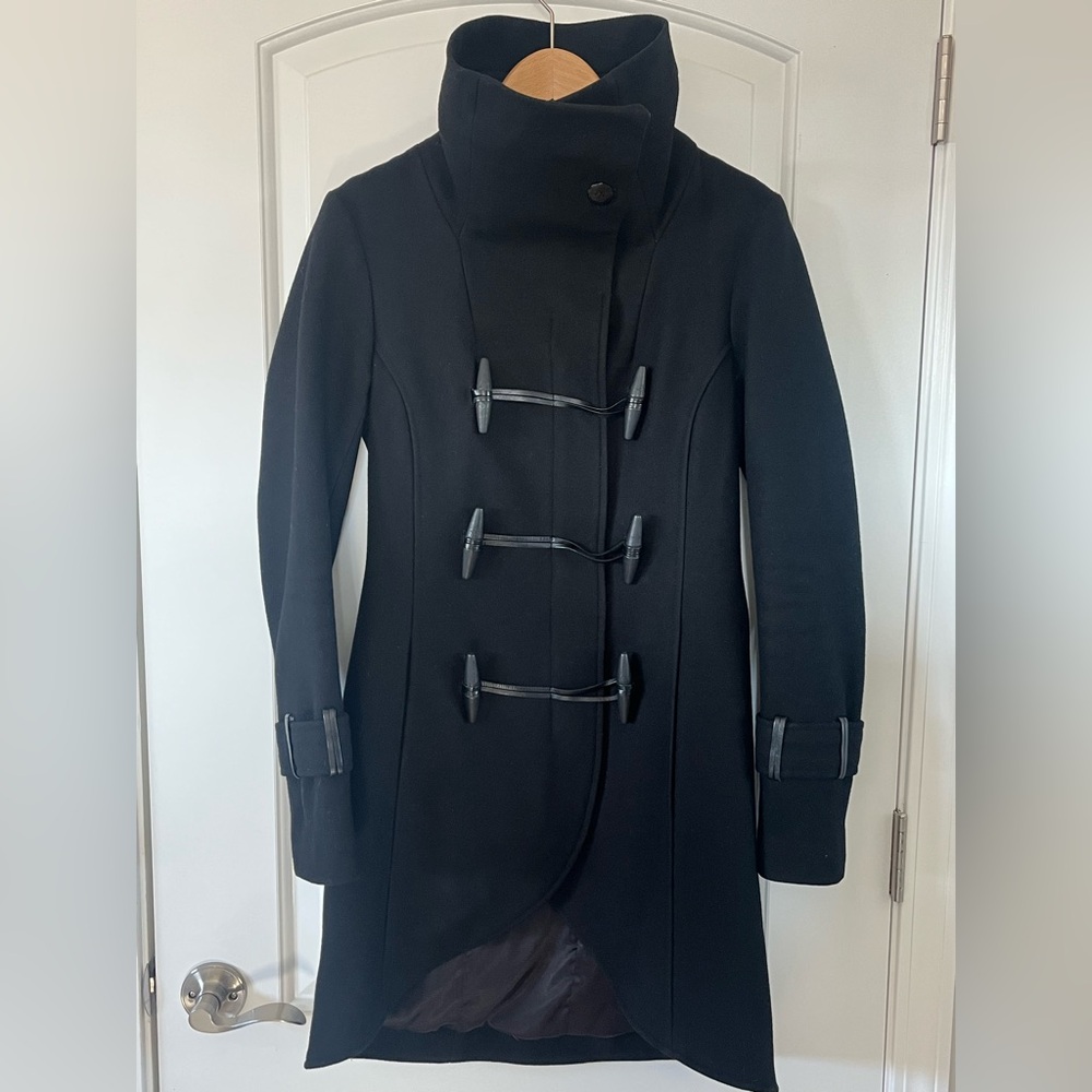 Mackage - Nixie Pea Coat - Black Wool Cashmere Blend & Leather Trim - Size XS - Picture 3 of 16